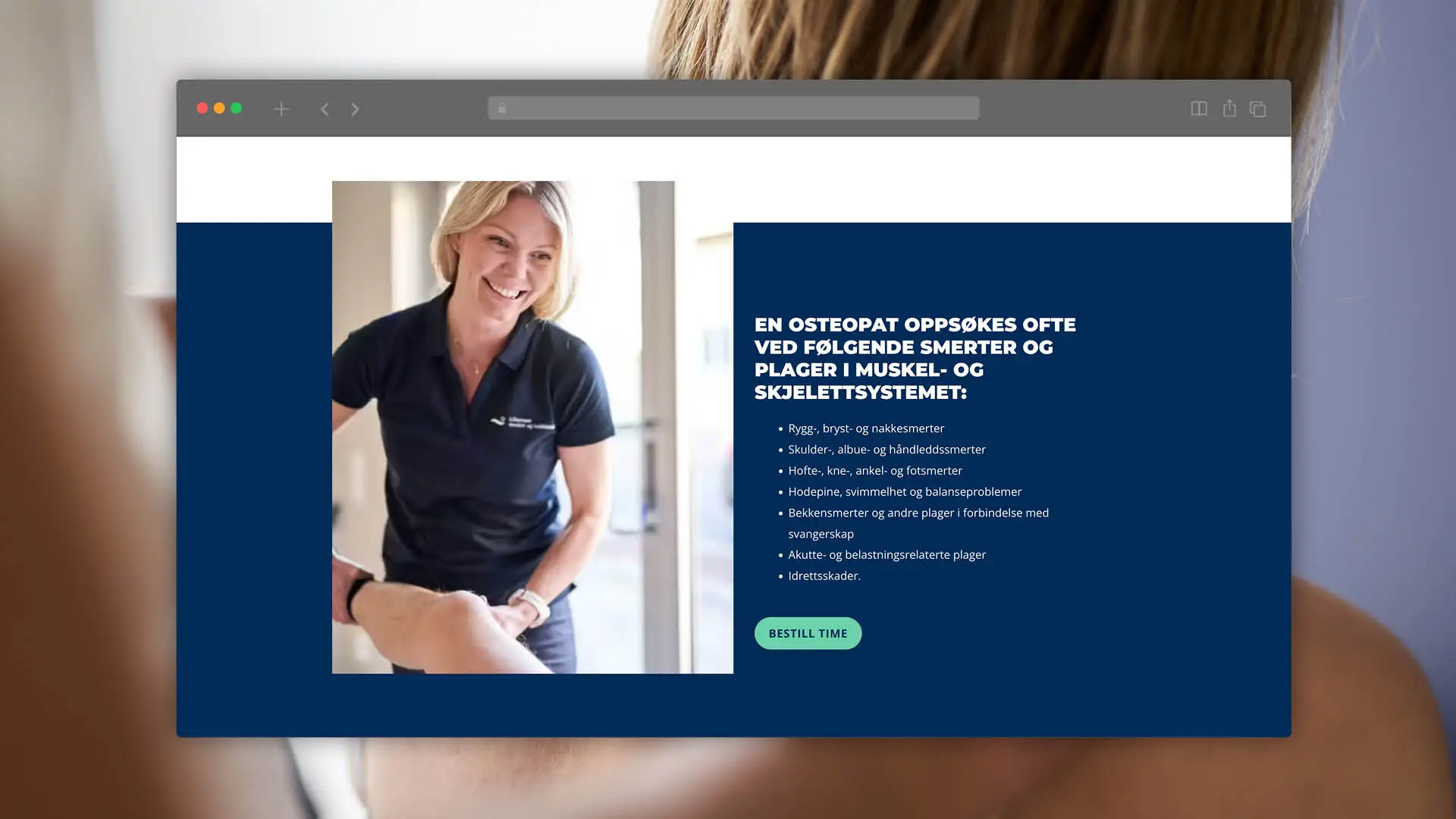 Skjermbilde av nettside for en klinikk