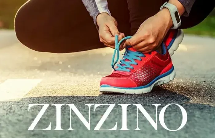 Zinzino logo og person som knyter skolisser på treningssko
